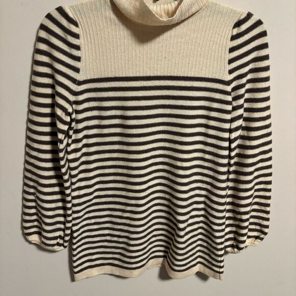 JUICY COUTURE Cashmere Sweater Tunic Striped Turtleneck Cream Brown- Size Medium - Picture 2 of 8